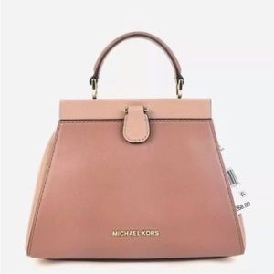 Michael Kors Satchel Small Leather Gramercy Frame Top Handle Handbag Dusty Rose